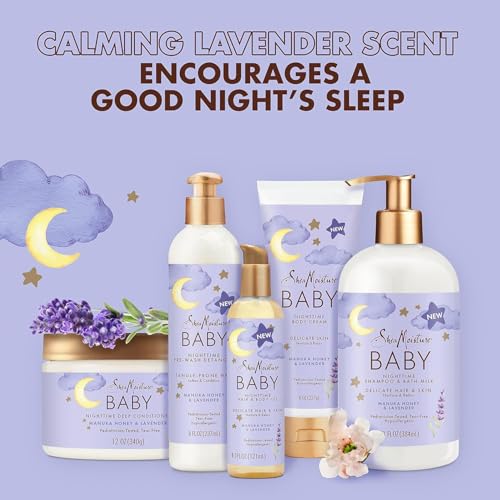 Shea Moisture Baby Care Set – Relaxing Nighttime Shampoo & Bath Milk + Nighttime Deep Conditioner, Manuka Honey & Lavender (2 Piece Set)