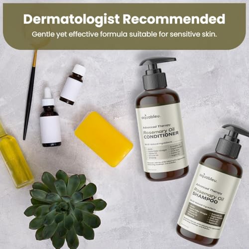 Aquableu Advanced Therapy Anti-Thinning Rosemary Oil Shampoo & Conditioner Set - Infused with 14 All-Natural Ingredients for Volume, Strength, Thickness, and Dullness Reduction (16oz)