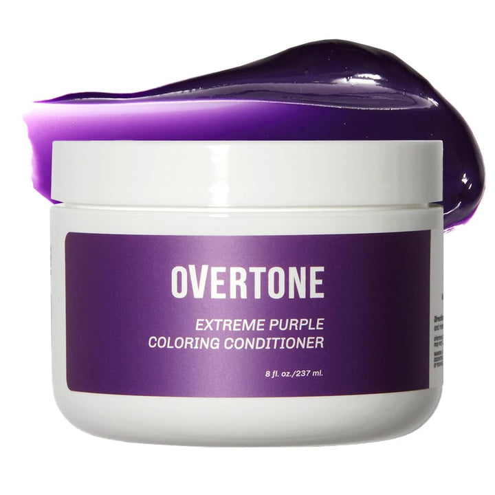 oVertone Color Depositing Semi-Permanent Hair Dye Conditioner - 8 oz For Natural & Color-Treated Hair, Moisturizing Shea Butter & Coconut Oil - Vegan & Cruelty-Free, Extreme Purple