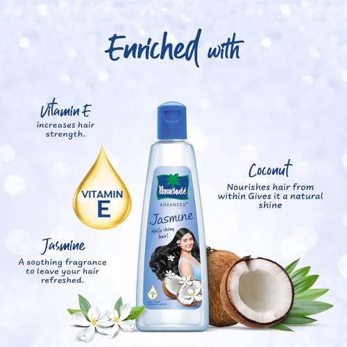Parachute Advansed Jasmine Coconut Hair Oil With Vitamin-E For Healthy Shiny Hair, Non-sticky, 300ml