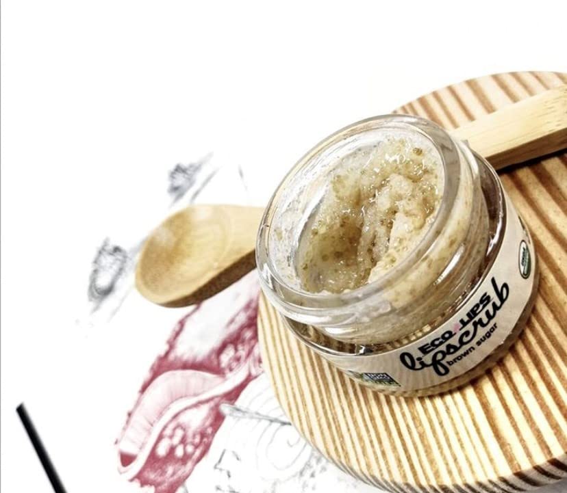 Eco Lips LIP SUGAR SCRUB 2 Pack (2- 0.5oz jars) 100% Organic Lip Care Treatment with Organic Sugar & Coconut Oil - Gently Exfoliate & Polish Dry, Flaky Lips, 100% Edible (Vanilla Bean & Brown Sugar)