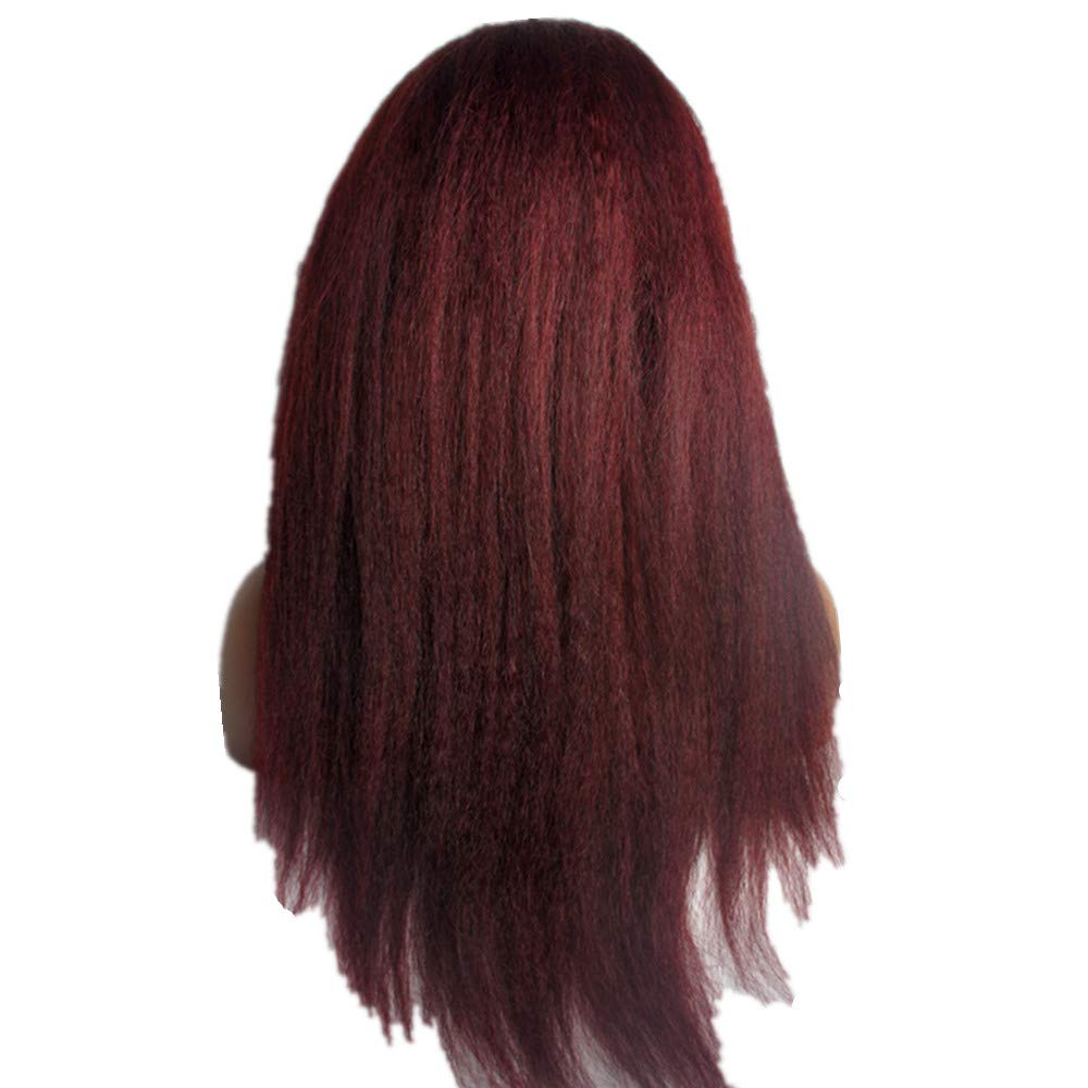 Human Hair Ombre Lace Front Wigs, N.L.W. Brazilian Hair Kinky Straight Wigs for Black Women, T1b/99j Ombre Color Italian Yaki Wigs with Baby Hair 16 Inches