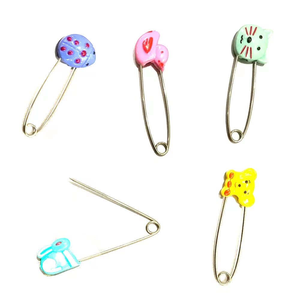 GTONEE Cute Animal Fruit Baby Safety Pins Secure Clips for Fastening Baby Clothes Diaper Napkins Stainless Steel 5CM 30PCS (Animal)