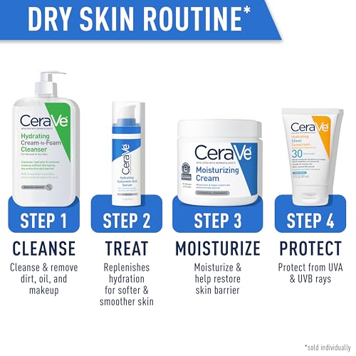 CeraVe Hydrating Cream To Foam Cleanser, Makeup Remover Face Wash For Dry Skin, Foaming Facial Cleanser With Hyaluronic Acid, Normal To Dry Skin, Fragrance Free & Non Comedogenic, 8 Fluid Ounces