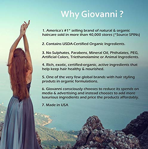Giovanni Organic 2Chic Brazilian Keratin & Argan Oil Leave-In Conditioning & Styling Spray with No Parabens, No Sulphates, No Mineral Oil, No Colours, No PEG, USDA Certified Organic 118ml