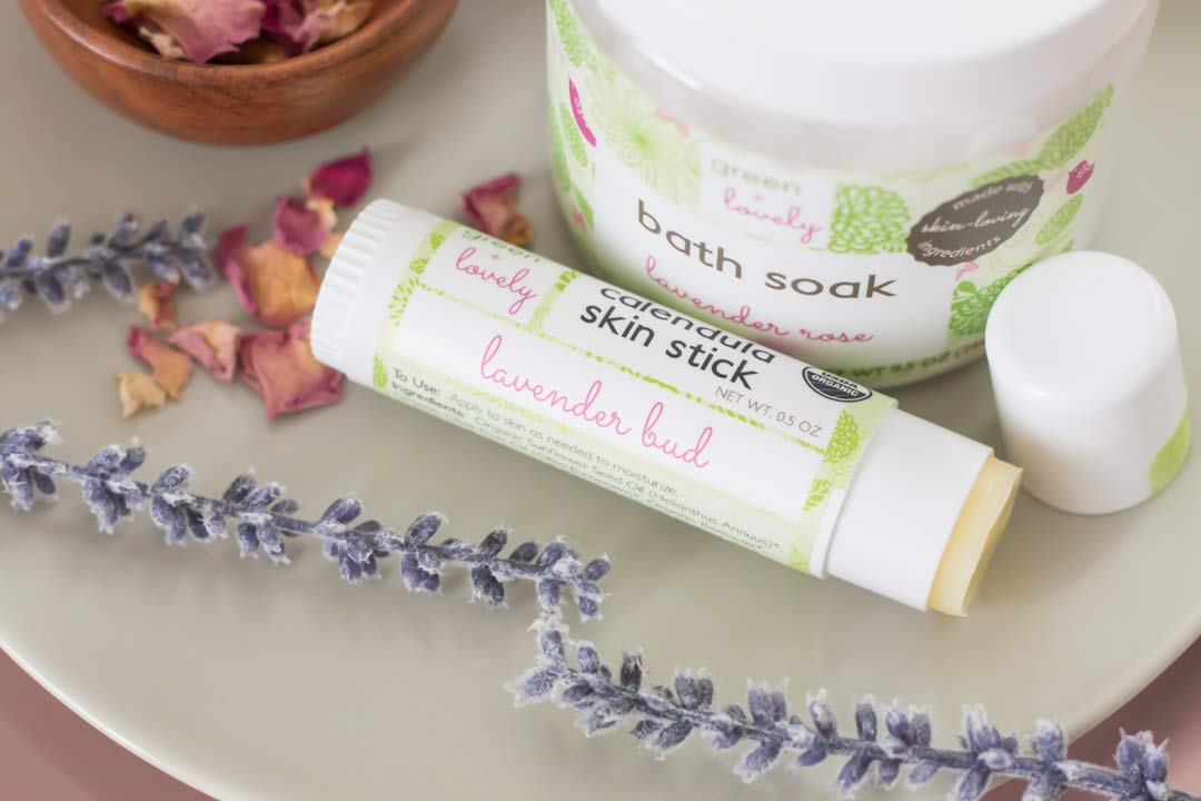 Green+Lovely Calendula Skin Stick Organic Lotion Sticks Moisturizing Balm Ointment Salve Multipurpose Hand Cream Body Bar, 0.5 oz., Lavender Bud (2 Tube Set)