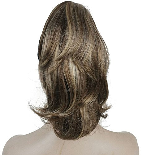 Lydell 12 Dual Use Straight Curly Styled Clip In Claw Ponytail Hair Extension Synthetic Hairpiece 125g with a jaw/claw clip (#12TT26 Light Brown with Highlights)