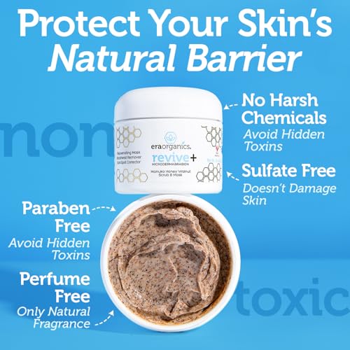 Era Organics Microdermabrasion Facial Scrub & Face Exfoliator - Spa Quality Exfoliating Mask with Manuka Honey Plus Walnut for Blackheads, Buildup, Wrinkles 2oz