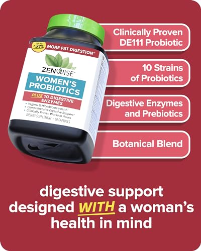 Zenwise Health Probiotics for Women - Digestive Enzymes for Bloating Relief, Vaginal Health, and Gut Flora Health, Daily Women Probiotic & Prebiotic Supplement for Digestive Health - 60 CT