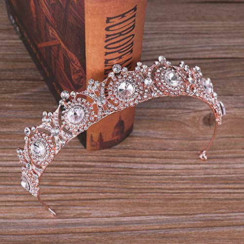 FDesigner Bride Crowns Wedding Crystal Tiaras Hair Jewelry Bridal Hair Accessories Princess Prom Headpieces for Women and Girls (Rose Gold)