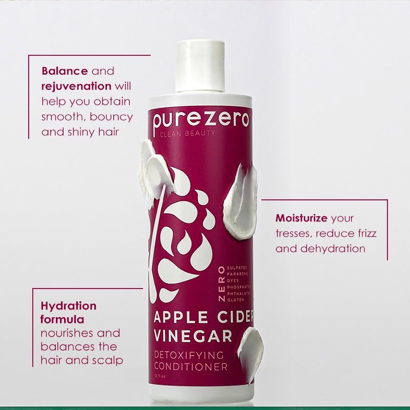 Purezero Apple Cider Vinegar Shampoo & Conditioner Set - Detox Scalp & Hair - pH balanced -Increase Hydration - Zero Sulfates, Parabens, Dyes - 100% Vegan & Cruelty Free - Great For Color Treated Hair