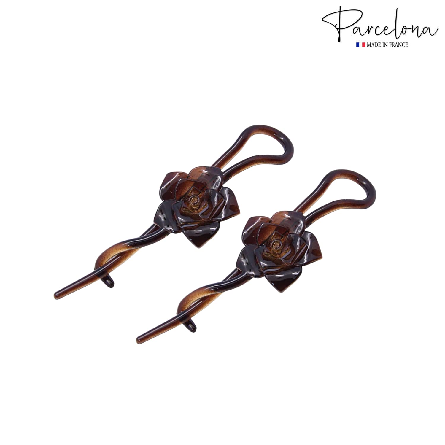 Parcelona French Rose Flower Twist N Clip Set of 2 Cellulose Acetate Shell Hair Clip Barrette