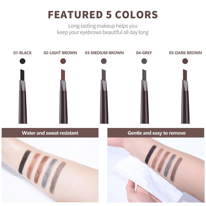 Berinist 12Pcs Dark Brown Eyebrow Set, Retractable Eyebrow Pencil with Brow Brush, Professional Shaping and Filling, Waterproof Long-lasting