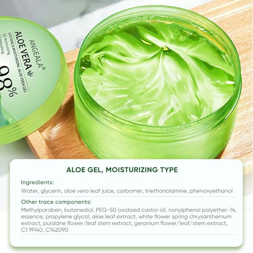 Organic Aloe Vera Gel for Face & Body Made within 12 Hours of Harvest, 98% Pure Aloe Vera Gel for Skin,Scalp,& Hair, Soothing Aloe Face Moisturizer,Multipurpose Skin Care(10oz)