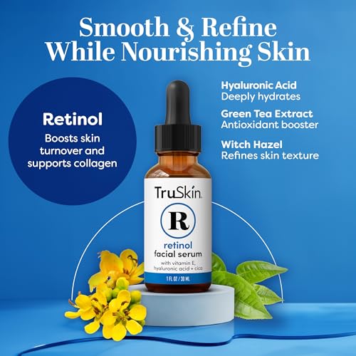 TruSkin Retinol Serum for Face – Gentle Anti-Aging Serum with Retinol, Hyaluronic Acid, and Vitamin E for a More Youthful Feel – Skin Care Made to Improve Look of Fine Lines, Wrinkles, 1 fl oz
