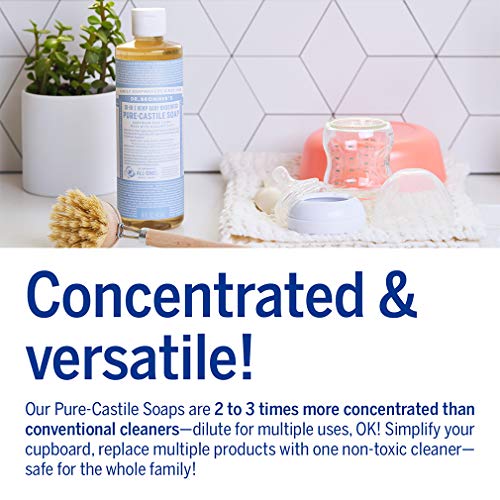 Dr. Bronner's - Pure-Castile Liquid Soap (Baby Unscented, 16 ounce, 2-Pack) - Made with Organic Oils, 18-in-1 Uses: Face, Hair, Laundry and Dishes, For Sensitive Skin and Babies, No Added Fragrance