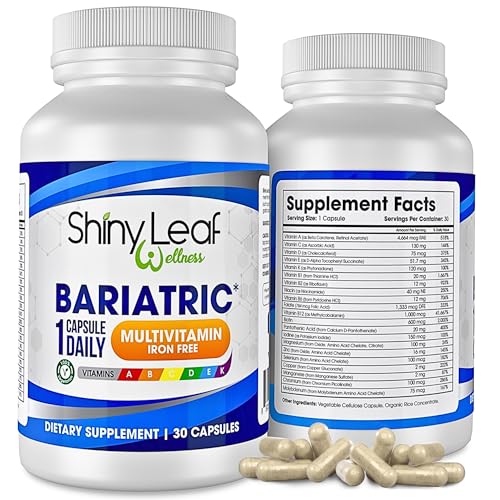 Shiny Leaf Bariatric Multivitamin Iron-Free Capsules for Post Bariatric Surgery Patients, Once Daily Bariatric Vitamins Without Iron for WLS, Sleeve, Gastric Bypass Surgery (1 Month / 30 Caps)