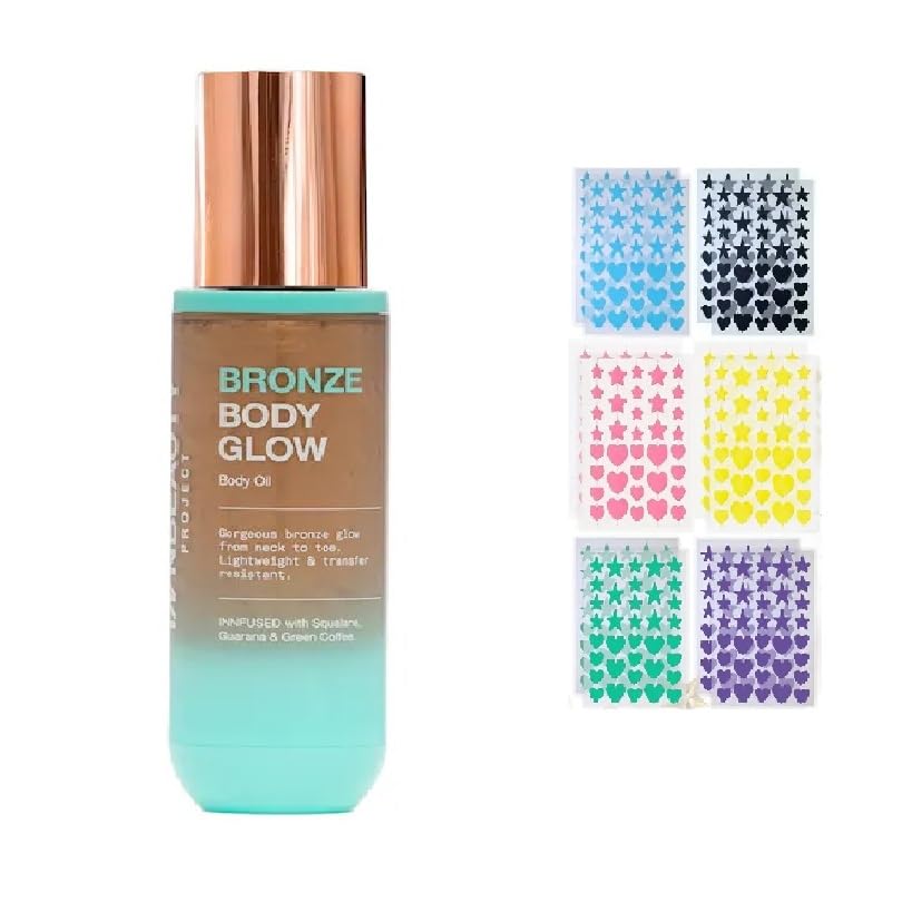 NAPH iNNBEAUTY PROJECT Bronze Body Glow Transfer-Resistant Luminous Body Oil with Guarana & Green Coffee (2.7 oz/ 80 ml) + Bonus Acne Patch (36 Pieces)