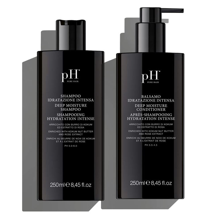 pH PURE HAIR Deep Moisture Shampoo & Conditioner Set - Moisturizing Formula For Dry Damaged Hair - Enriched with Kokum Nut Butter and Rose Extract - 8.45 Oz (Pack of 2)