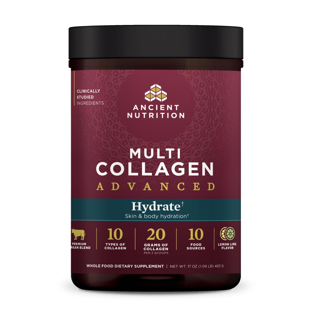 Ancient Nutrition Advanced Multi Collagen Protein Powder Hydrate, Lemon Lime, 30 Servings