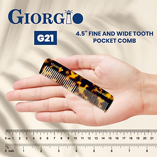Giorgio G21 Double Tooth Small Hair Pocket Comb, Fine/Wide Tooth Comb For Hair, Beard and Mustache, Coarse/Fine Hair Styling Grooming Comb for Men, Women and Kids. Saw Cut Handmade and Polished