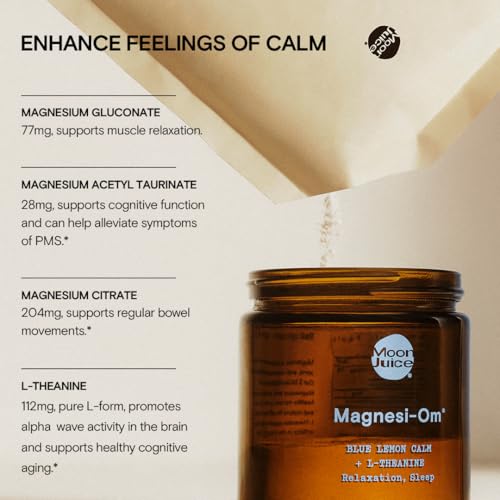 Moon Juice - Magnesi-Om, Blue Lemon - Jar (30 Servings) - Brain Health & Rest - Magnesium Powder - L-Theanine - Regularity - Glass Bottle - 3rd Party Tested - 100% Traceable - Vegan & Non GMO - 4.2oz