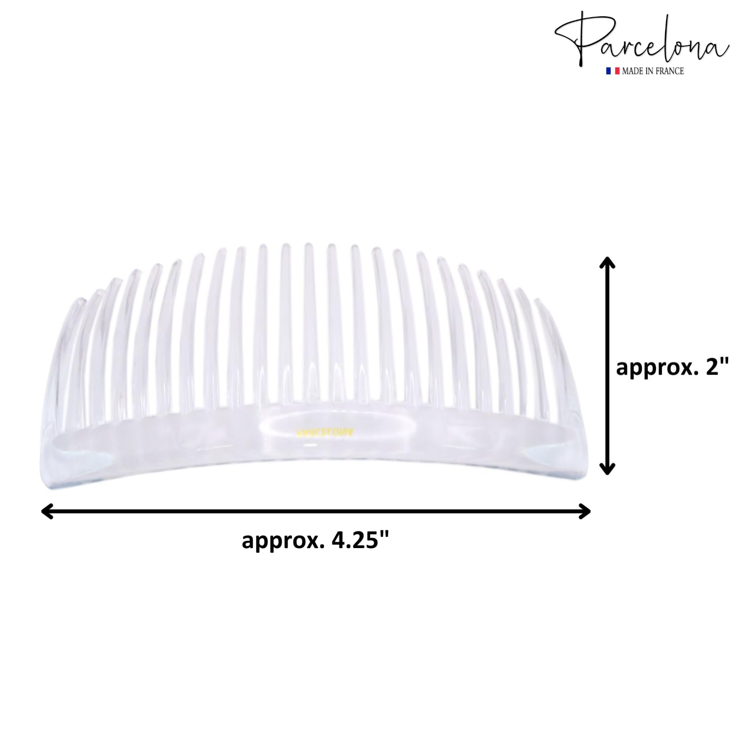 Parcelona French Pair of Clear Crystal Color Large Glossy Cellulose Acetate Good Grip Updo 23 Teeth Hair Side Combs 4.25 Inches