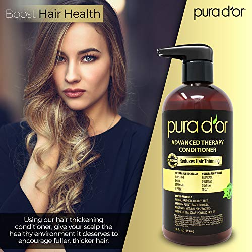 PURA D'OR Advanced Therapy Conditioner (16oz) For Increased Moisture, Strength, Volume & Texture, No Sulfates, Contains Argan Oil & Biotin, All Hair Types, Men & Women (Packaging May Vary)