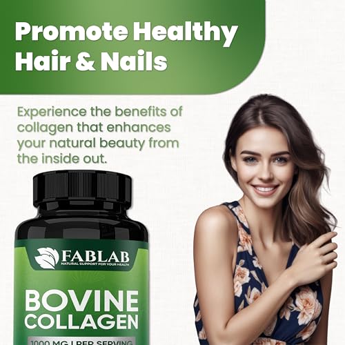 FabLab Bovine Collagen Type I Supplement - Nutritional Supplement for Joint, Nerve & Bone Support - Non-GMO, Anti-Aging Dietary Product with Hydrolyzed Peptides - 100 Capsules