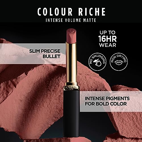 L'Oreal Paris Colour Riche Intense Volume Matte Lipstick, Lip Makeup Infused with Hyaluronic Acid for up to 16HR Wear, Le Nude Unstoppable, 0.06 Oz
