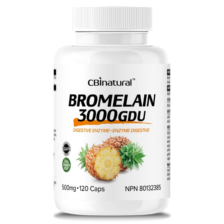 CBI Natural 3000 GDU Bromelain Digestive Enzymes 500mg 120 Vegan Capsules, 4-Month Supply, Non-GMO, Gluten Free