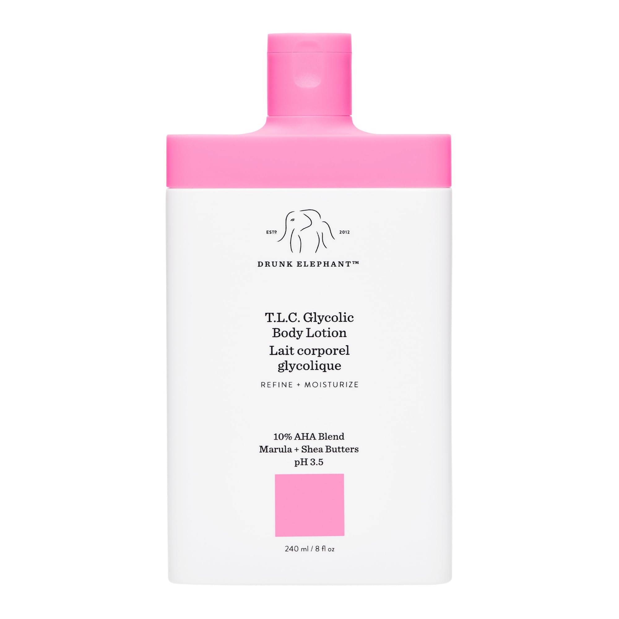 Drunk Elephant T.L.C. Glycolic Body Lotion - 240 ml/8 fl oz - Lightweight 10% Exfoliating AHA Lotion - Clean Clinical Skincare - Cruelty-Free - Free of Essential Oils, Silicones, and Fragrance