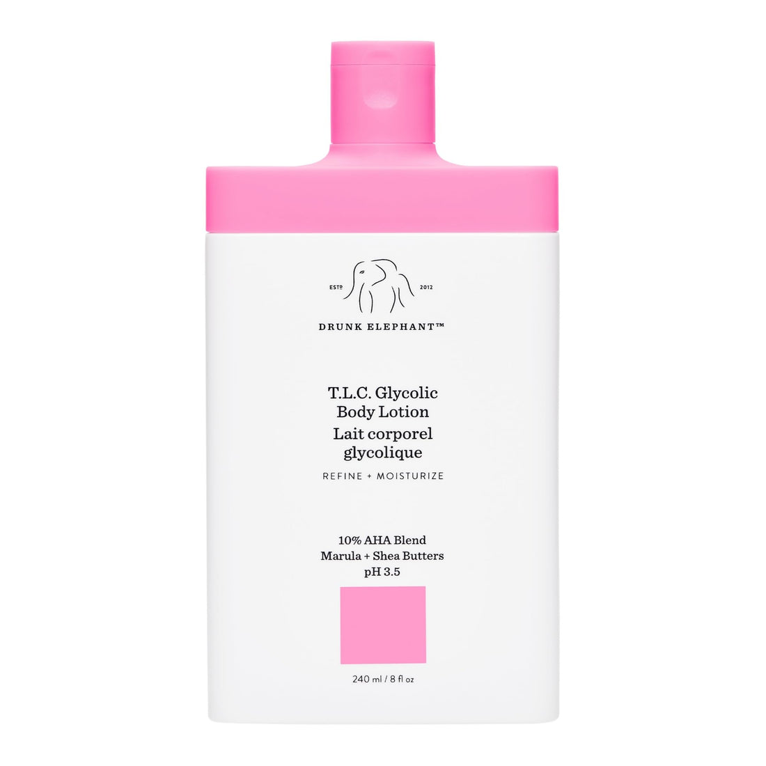 Drunk Elephant T.L.C. Glycolic Body Lotion - 240 ml/8 fl oz - Lightweight 10% Exfoliating AHA Lotion - Clean Clinical Skincare - Cruelty-Free - Free of Essential Oils, Silicones, and Fragrance
