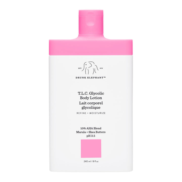 Drunk Elephant T.L.C. Glycolic Body Lotion - 240 ml/8 fl oz - Lightweight 10% Exfoliating AHA Lotion - Clean Clinical Skincare - Cruelty-Free - Free of Essential Oils, Silicones, and Fragrance