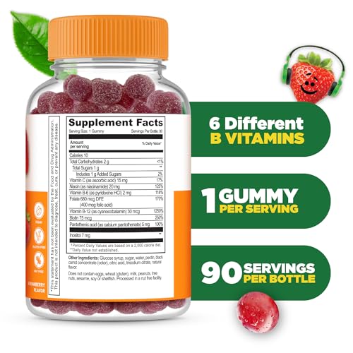 Lifeable Vitamin B Complex for Kids | with VIT C | Great Tasting B Complex Gummies | Vegan Kids B Complex | Energy and Nerve Support | 90 Gummies