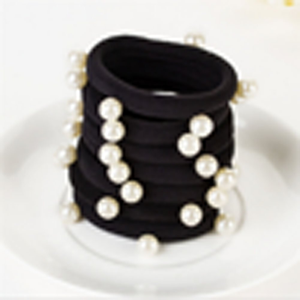 20 Pcs Black Man-made Pearl Elastic Hair Bands Cotton Stretch Hair Ties Ponytail Girl Headbands Hair Ropes Hair Accessories