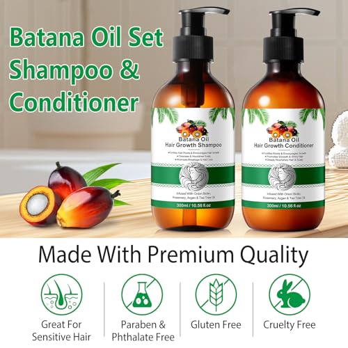 Batana Oil Shampoo and Conditioner Set - Thickening Hair Products for Women and Men with Raw Organic Batana Oil for Hair Growth - Paraben and Silicone Free, 2 x10.56 Fl Oz