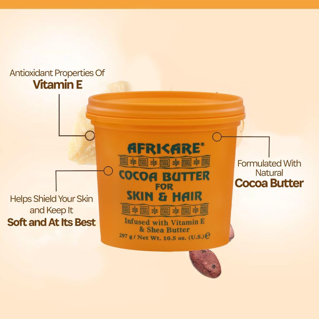 COCOCARE - Africare Cocoa Butter 10.5 Oz - for Skin and Hair - Enriched With Vitamin E and Shea Butter