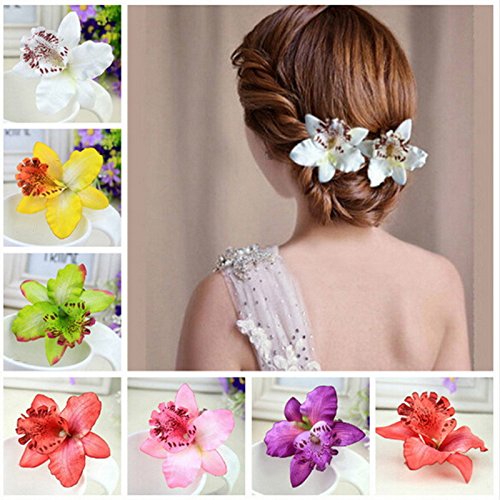 10 Pieces Women Chiffon Flowers Hair Clips Butterfly Orchid Alligator Clips for Bridal Wedding Accessory Beach Party Wedding Event Decor