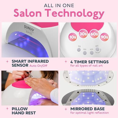 SUNUV SUN2C UV Light for Nails, UV LED Nail Lamp with 4 Timer Settings, Curing Lights Compatible with All Gel Polish Rose