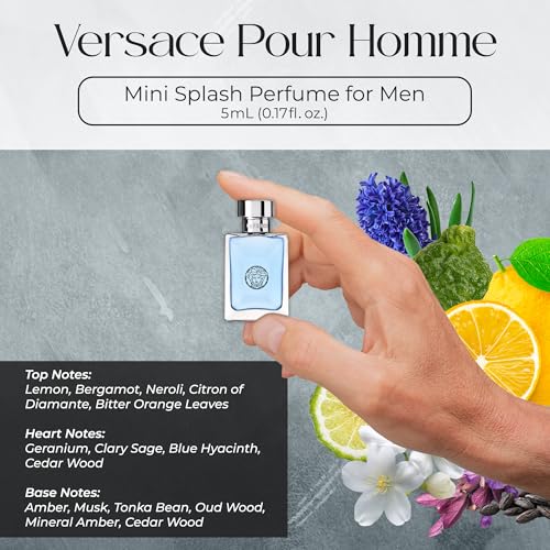 Versace Cologne for Men Set of 4 Mini Eros, Pour Homme, Dylan Blue, Eau Fraiche Perfume for Men Fragrance Sampler Set - Designer Mens Cologne Samples (4 Count, 0.17 oz)