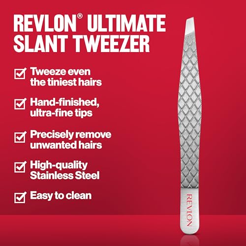 Revlon Ultimate Slant Tweezer, Hand-Finished Ultra-Fine Tips for Precise Hair Removal, Perfect for Tweezing The Tiniest Hairs, Made With Stainless Steel, 1 count