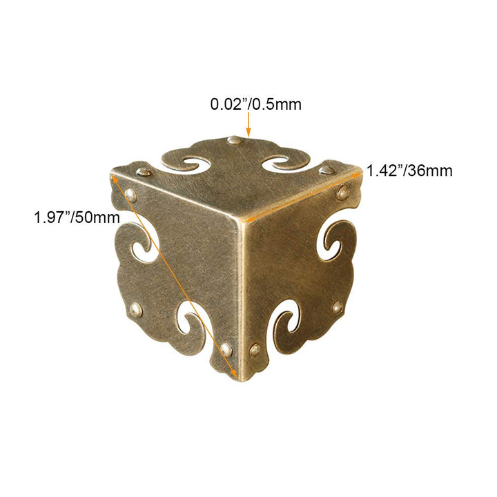 Tiazza 4Pcs Vintage Pure Brass Corner Protectors Antique Hardware Desk Edge Wooden Jewelry Gift Box Cabinet Three Sides Full Encase Corner Guard (Antique Bronze)