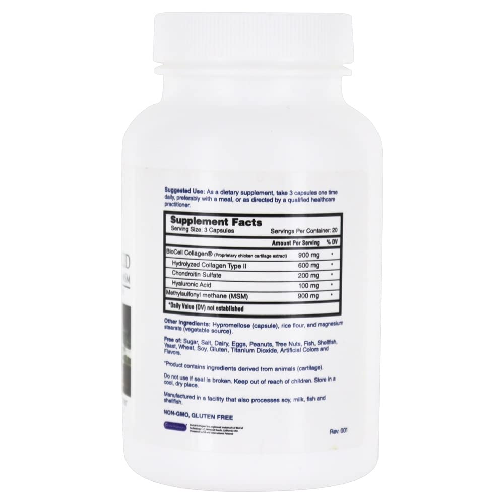 Nature's Lab Hyaluronic Acid with Biocell Collagen and MSM - Skin Hydration, Joint Health - 60 Capsules (20 Day Supply)