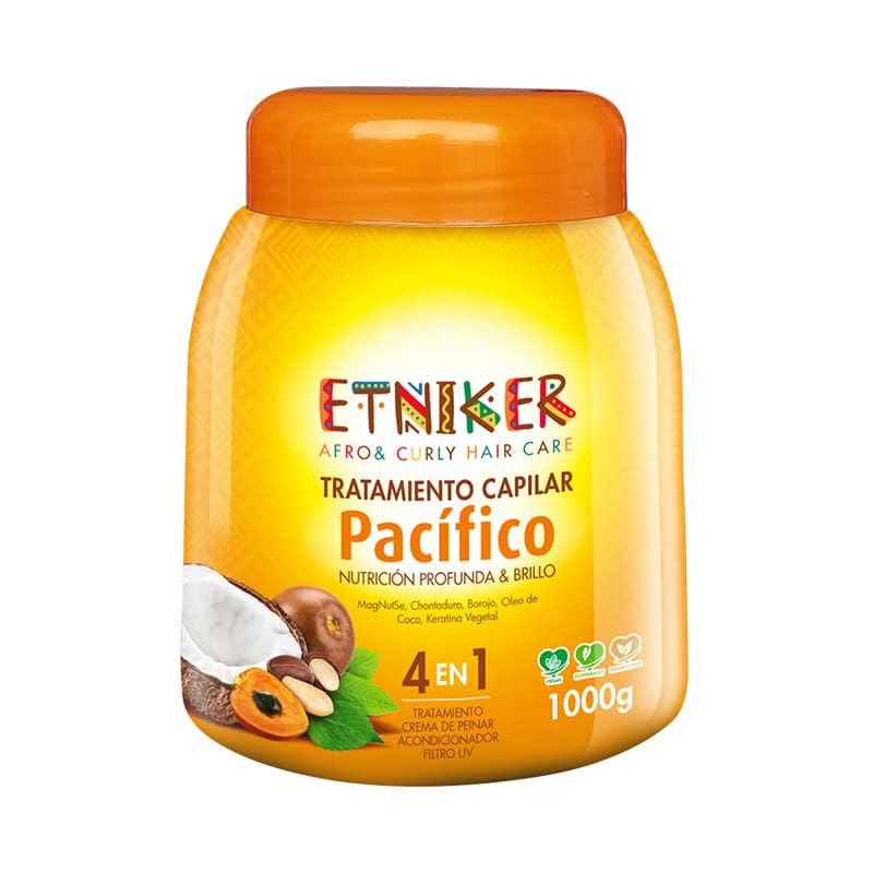ETNIKER PACIFICO Hair Treatment for Afro, Curly & Wavy Hair | 4-in-1 Deep Conditioner, Styling Cream, UV Protection & Repair Mask | with Peach Palm, Borojo, Coconut Oil & Vegetable Keratin | 33 oz