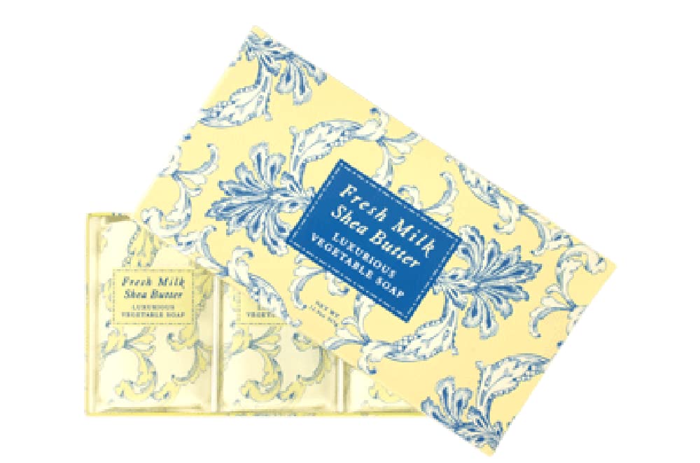 Fresh Milk Shea Butter Luxurious Spa Soap Set by Greenwich Bay Trading Co. Individually Wrapped 3 x 4.3 oz in Gift Box