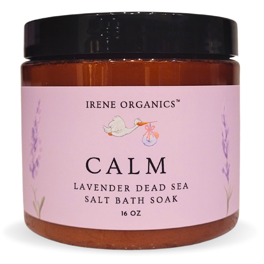 Irene Organics All Natural Bath Salt Soak - Exfoliating Dead Sea Salt + Himalayan Salt Bath Body Scrub for Calm, Soothing and Detoxing (Calm - Lavender)