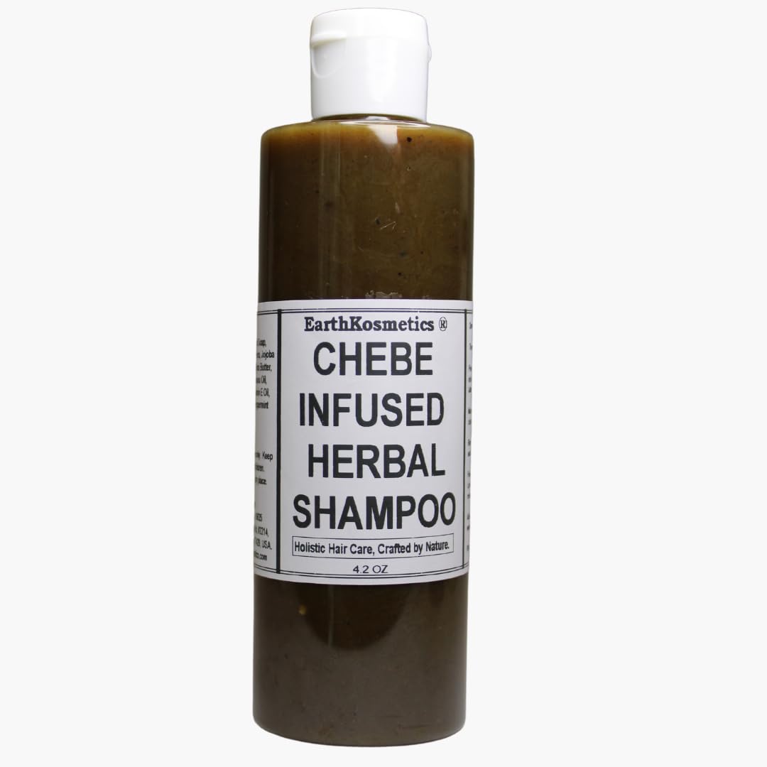 earth Kosmetics Herbal Chebe Shampoo with African Black Soap & Shea Butter: Strengthen and revitalize your hair with this blend of potent herbs and oils for growth, hydration, and shine. 4.2oz