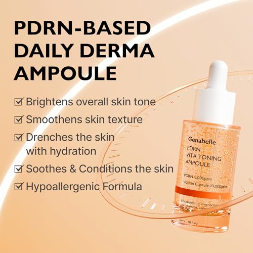 PDRN Vita Toning Ampoule - Lightweight Glass Skin & Toning Ampoule with Vitamin B, C, E, PDRN, Serum for Blemishes, Fine Lines and Rough Skin Texture, 1.01 fl oz