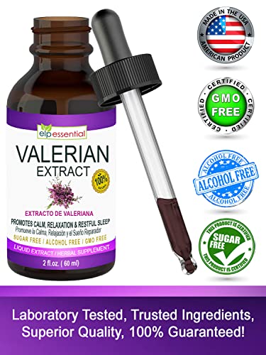 ELP ESSENTIAL Valerian Root Extract Drops | 2 fl oz | Sugar Free, Alcohol Free, Non- GMO Gluten Free Liquid